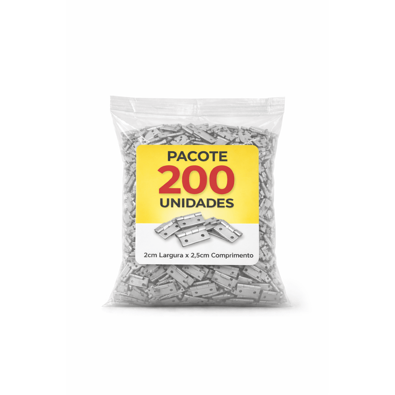Dobradiça Prata Kit 200 Unidade Caixa de Madeira 2x2,5cm Artesanato