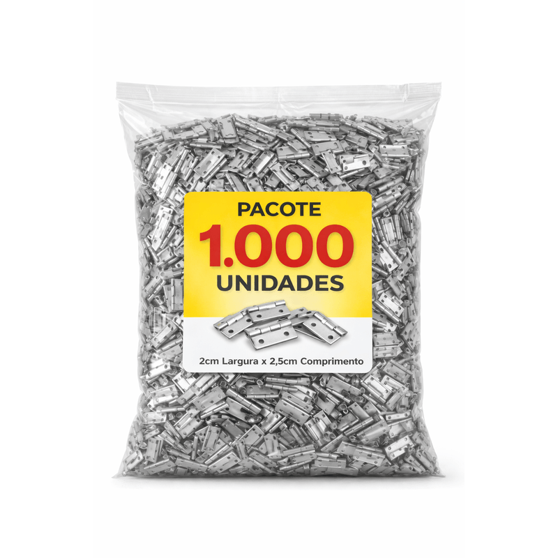 Dobradiça Prata Pacote 1000 Unidade Caixa de Madeira 2x2,5cm Artesanato