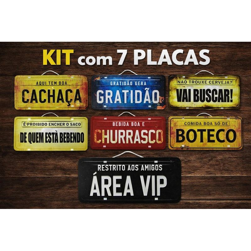 Placa Carro Decorativa Kit 7 Un. Enfeite Area de Lazer Churrasco Mdf