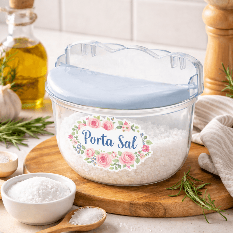 Saleiro de Parede Cristal Transparente com Tampa e Adesivo para Cozinha