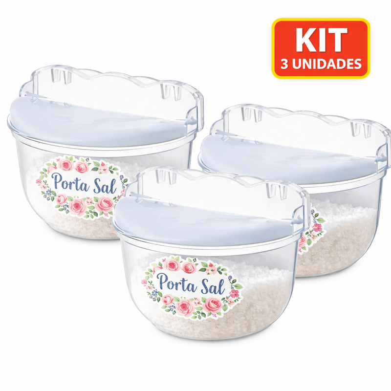 Saleiro de Parede Cristal Transparente com Tampa e Adesivo Kit 3 Un para Cozinha