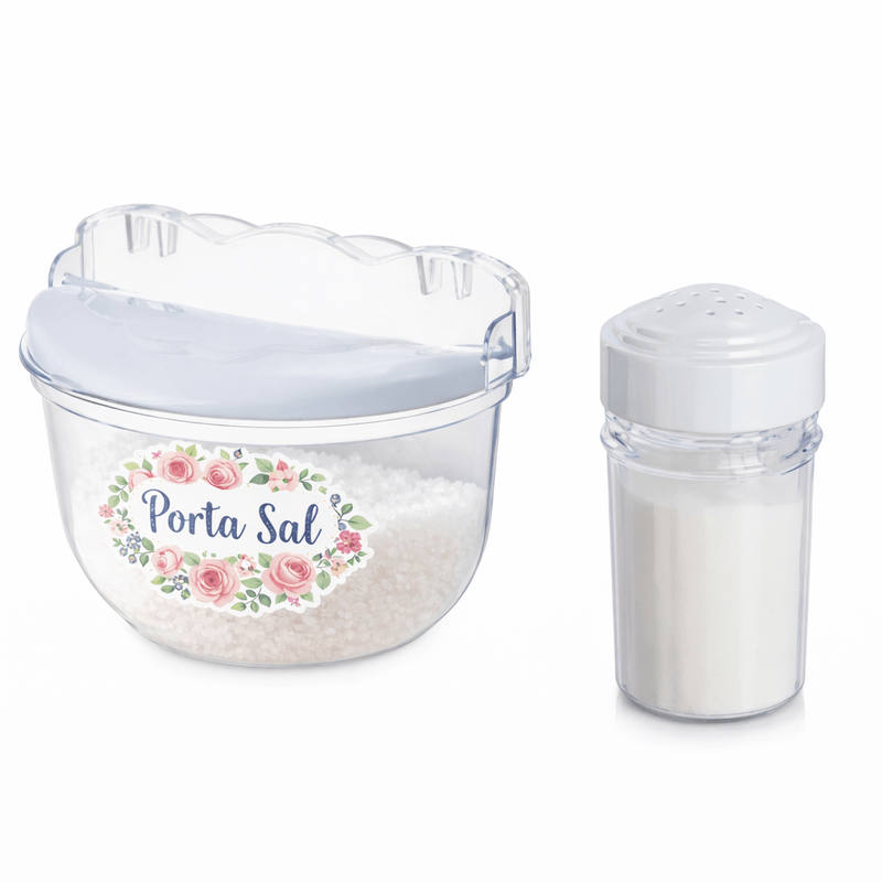 Kit Saleiro Cristal Parede + Saleiro de Mão Plástico Transparente