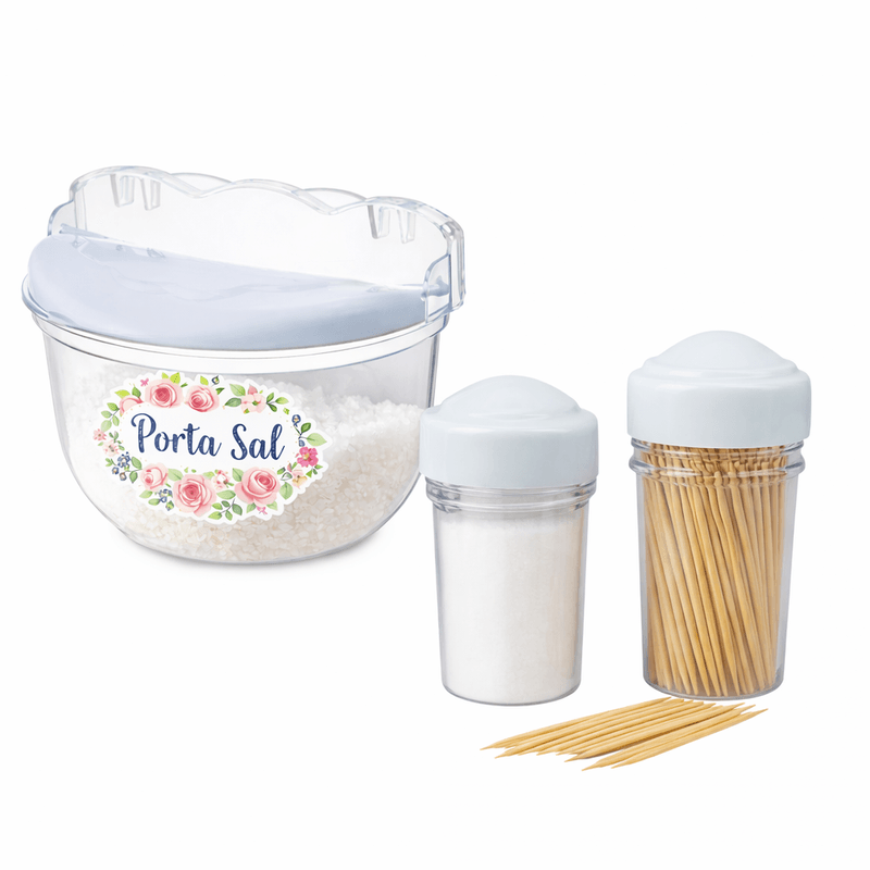 Kit Saleiro Cristal Parede + Saleiro e Paliteiro de Mão Plástico Transparente