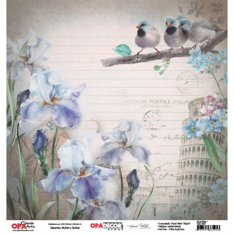 Papel Scrapbook Opadecor Flor Iris 1 30,5x30,5 2647 Opa