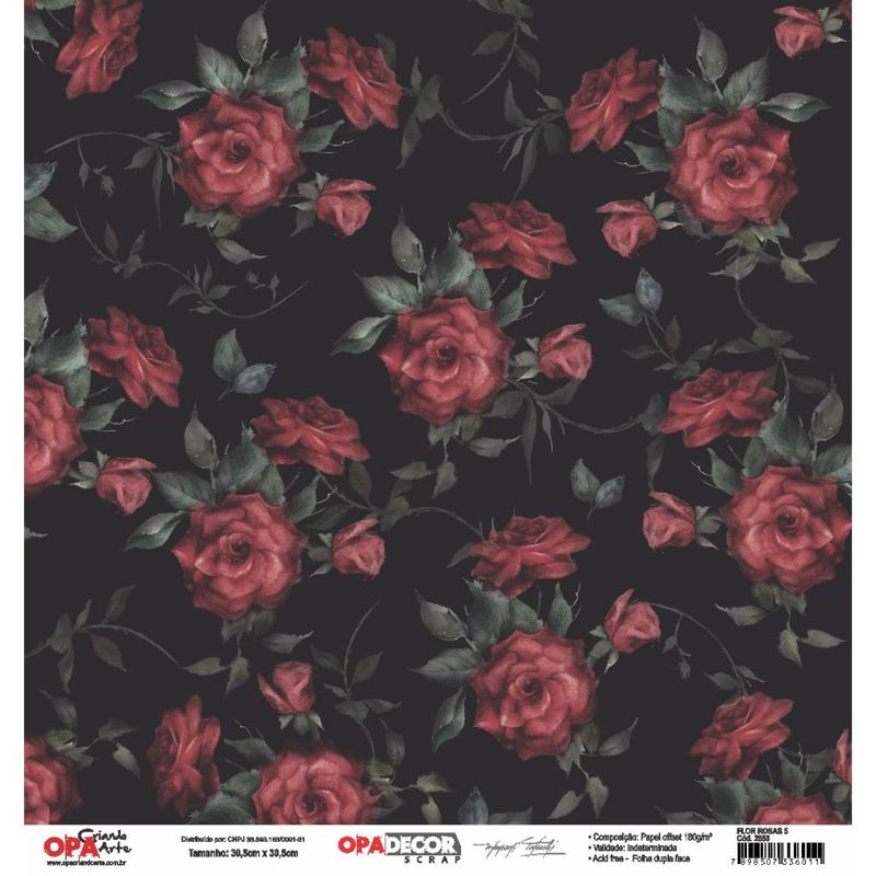 Papel Scrapbook Opadecor Flor Rosas 5 30,5x30,5 2653 Opa