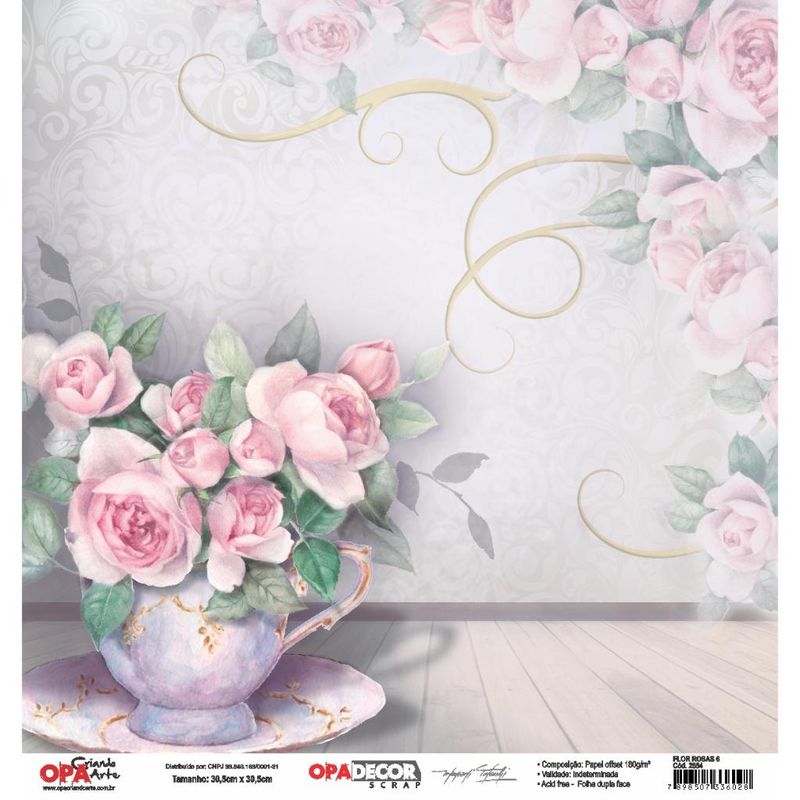 Papel Scrapbook Opadecor Flor Rosas 6 30,5x30,5 2654 Opa