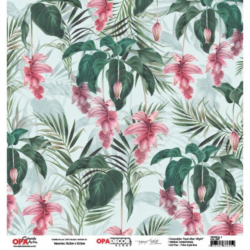 Papel Scrapbook Opadecor Tropical 1 30,5x30,5 2657 Opa