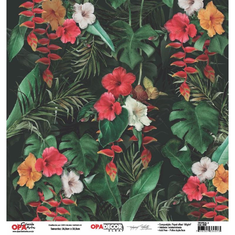 Papel Scrapbook Opadecor Tropical 3 30,5x30,5 2659 Opa