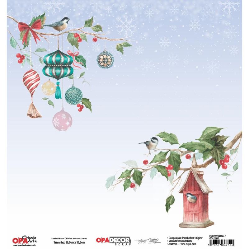 Papel Scrapbook Opadecor Enfeite Natal 1 30,5x30,5 2802 Opa