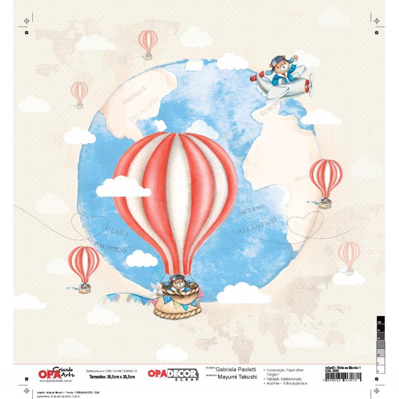 Papel Scrapbook Opadecor Volta Ao Mundo 1 30,5x30,5 3245 Opa