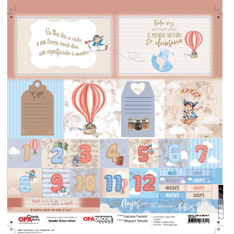 Papel Scrapbook Opadecor Volta Ao Mundo 3 30,5x30,5 3247 Opa