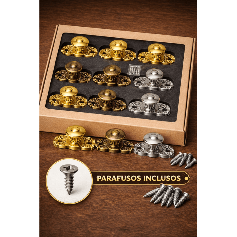 Puxador Mini Metal Kit 10 Unidades com Parafuso Mdf Decorativo para Gavetas, Caixas e Artesanato DOURADO